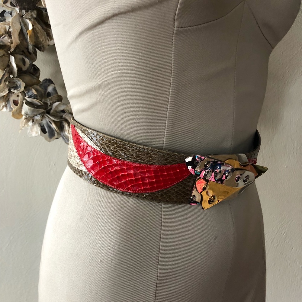 Judith Leiber ‘80’s Python Art Deco Vintage Wide Belt sz: S - Picture 8 of 16
